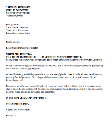 Sollicitatiebrief Kinderdagverblijf