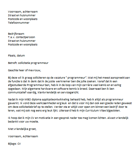 Sollicitatiebrief voorbeeld