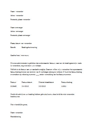 voorbeeld betalingsherinnering