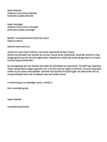Voorbeeld Klachtenbrief