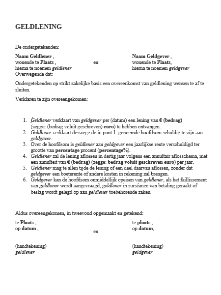 Lening overeenkomst