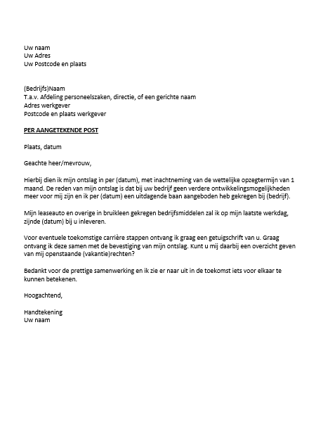 Ontslagbrief Voorbeeld